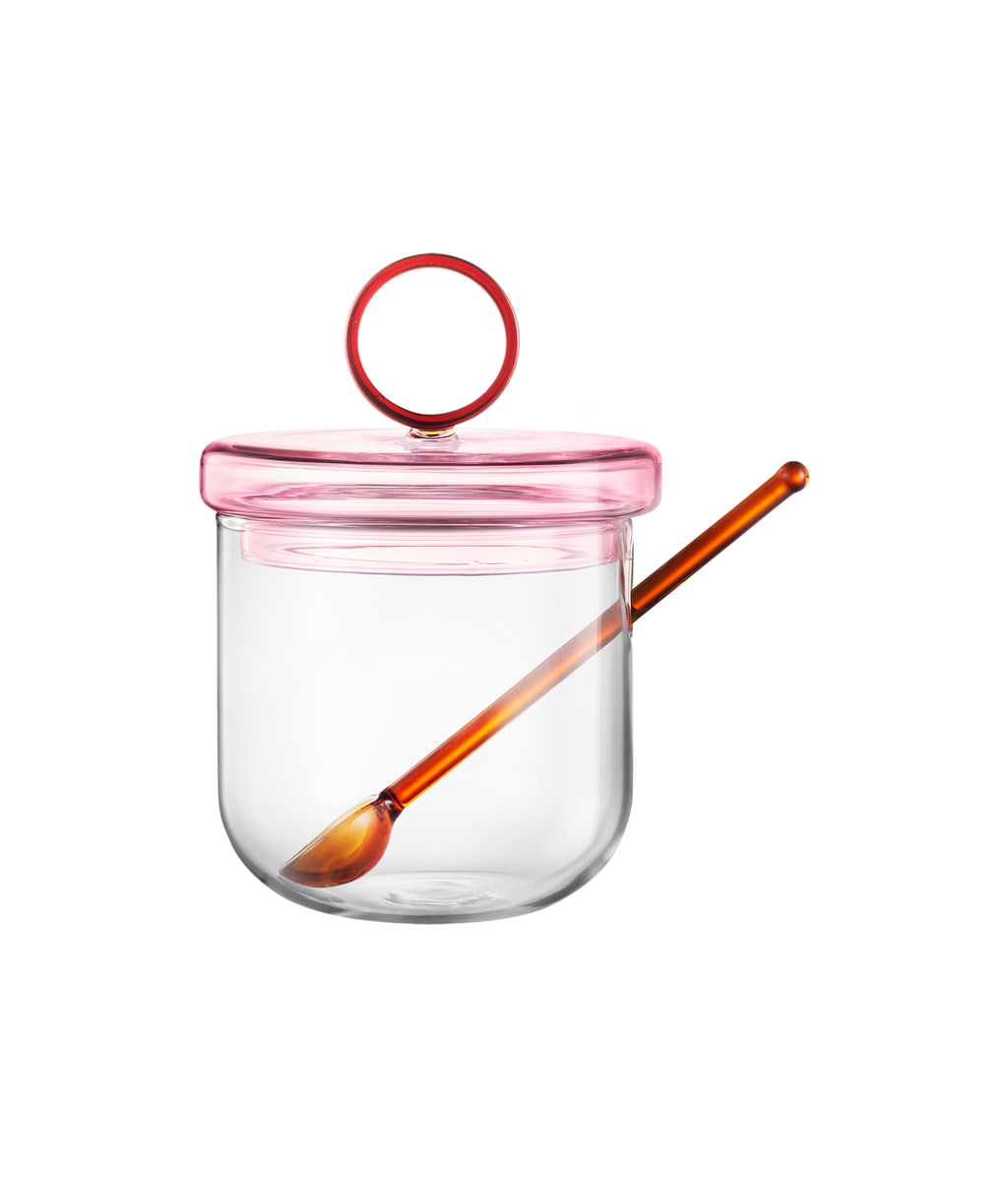 Loop sokerikko ja lusikka kirkas/pinkki/meripihka 14cm