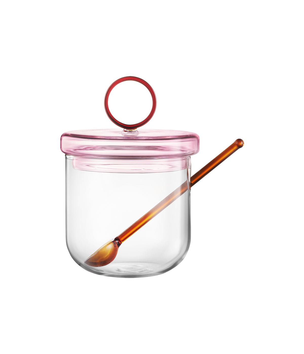 Loop sokerikko ja lusikka kirkas/pinkki/meripihka 14cm