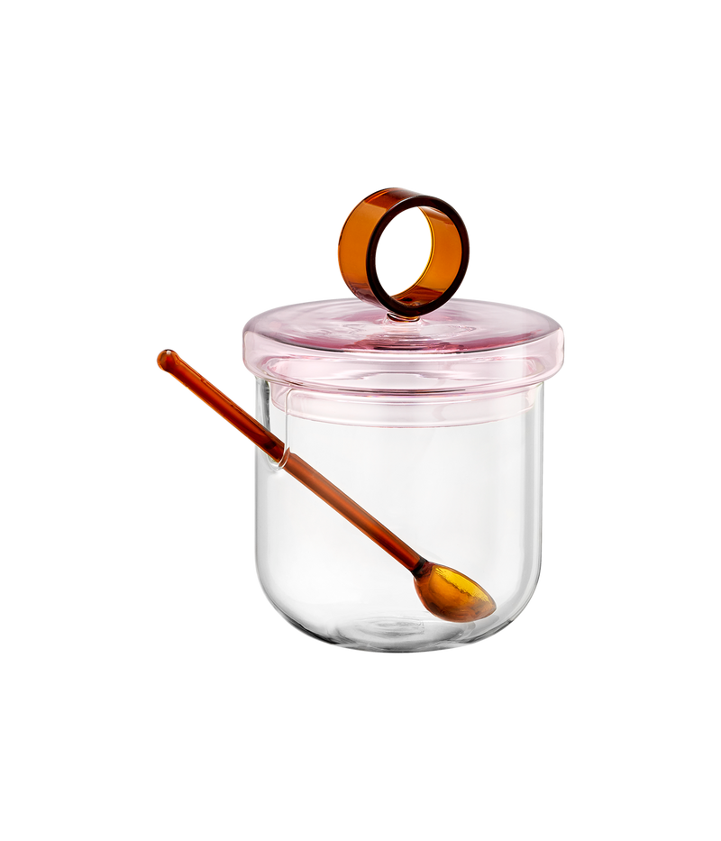 Loop sokerikko ja lusikka kirkas/pinkki/meripihka 14cm