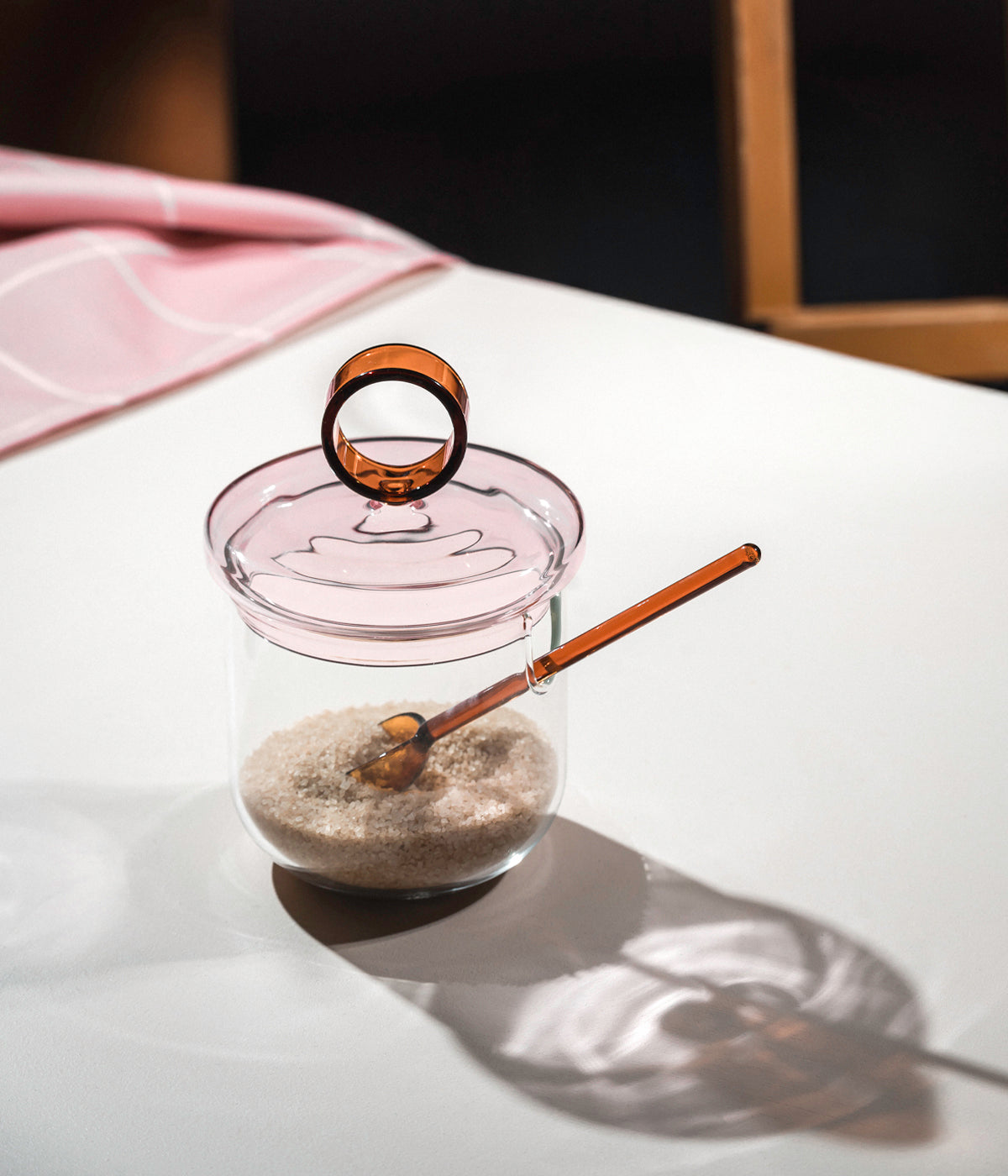 Loop sokerikko ja lusikka kirkas/pinkki/meripihka 14cm