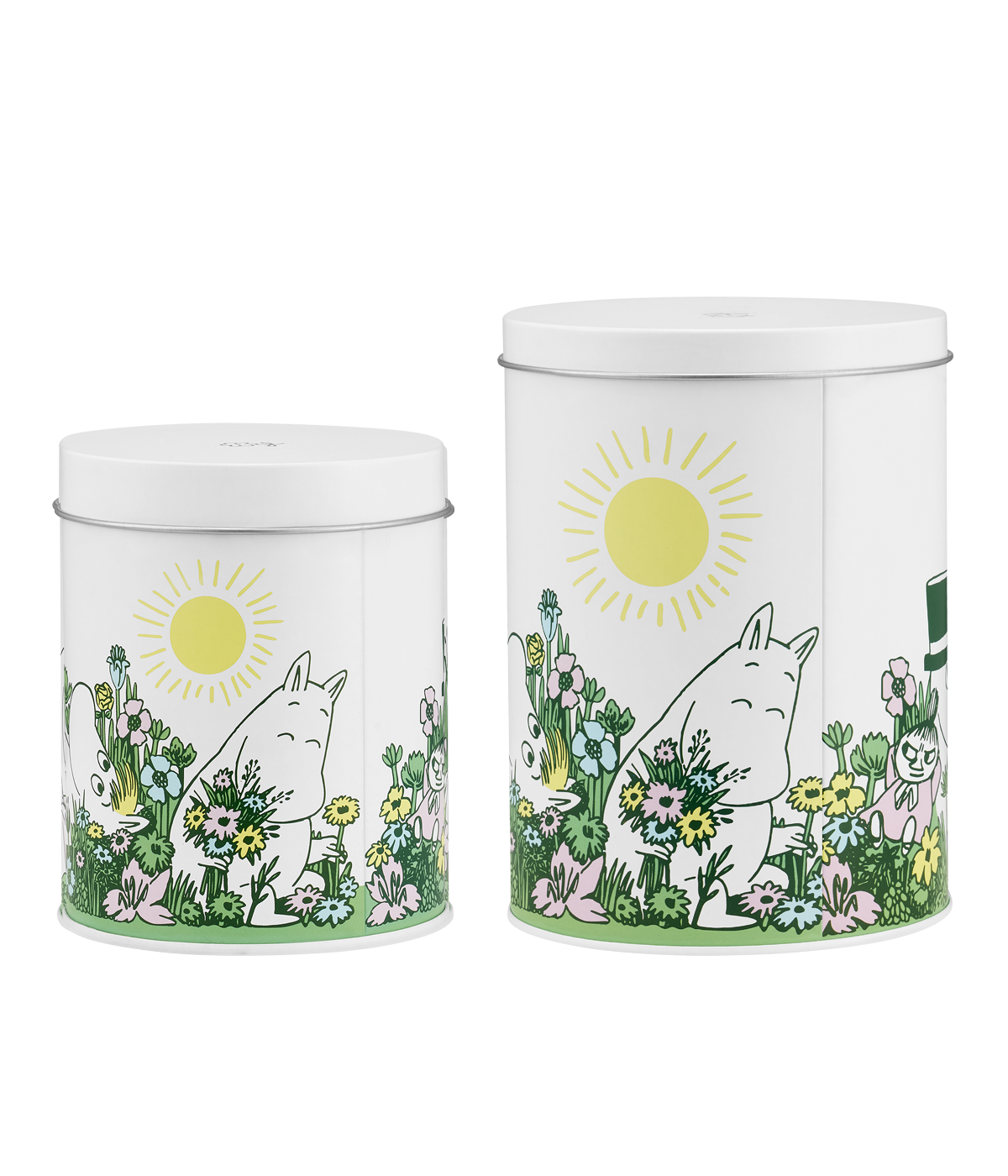 Muumi peltipurkit Puutarhassa 11cm ja 15cm, 2kpl/pkt
