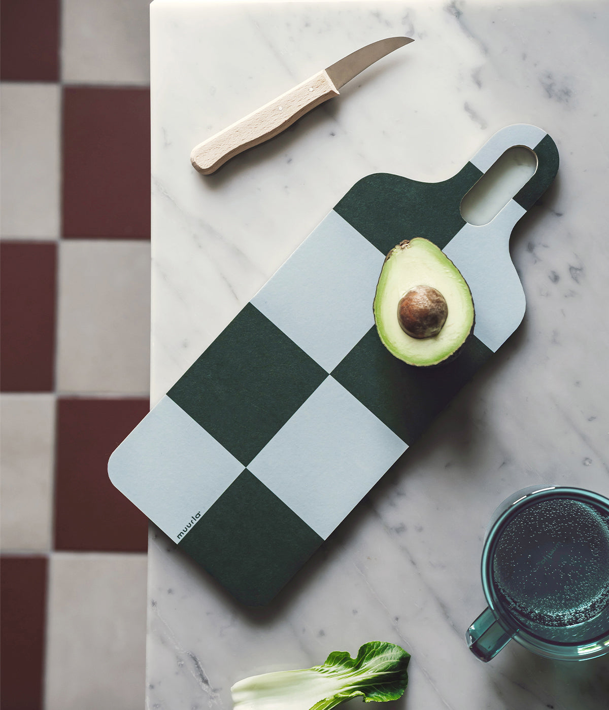 Checks & Stripes Chop & Serve board brown/pink/green checks 13 x 33 cm
