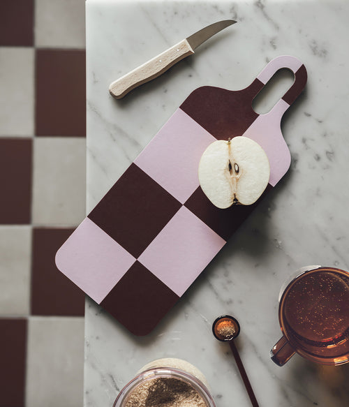Checks & Stripes Chop & Serve board brown/pink/green checks 13 x 33 cm