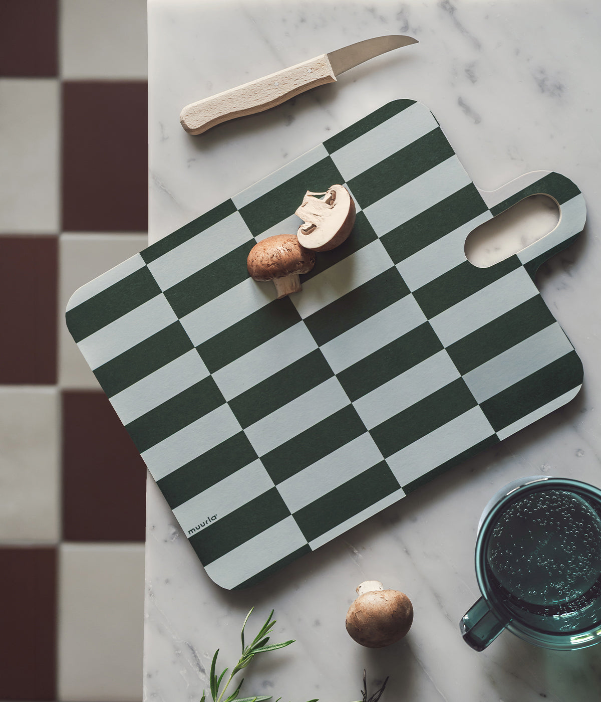 Checks & Stripes Chop & Serve board lilac/blue/green tiles 21 x 31 cm
