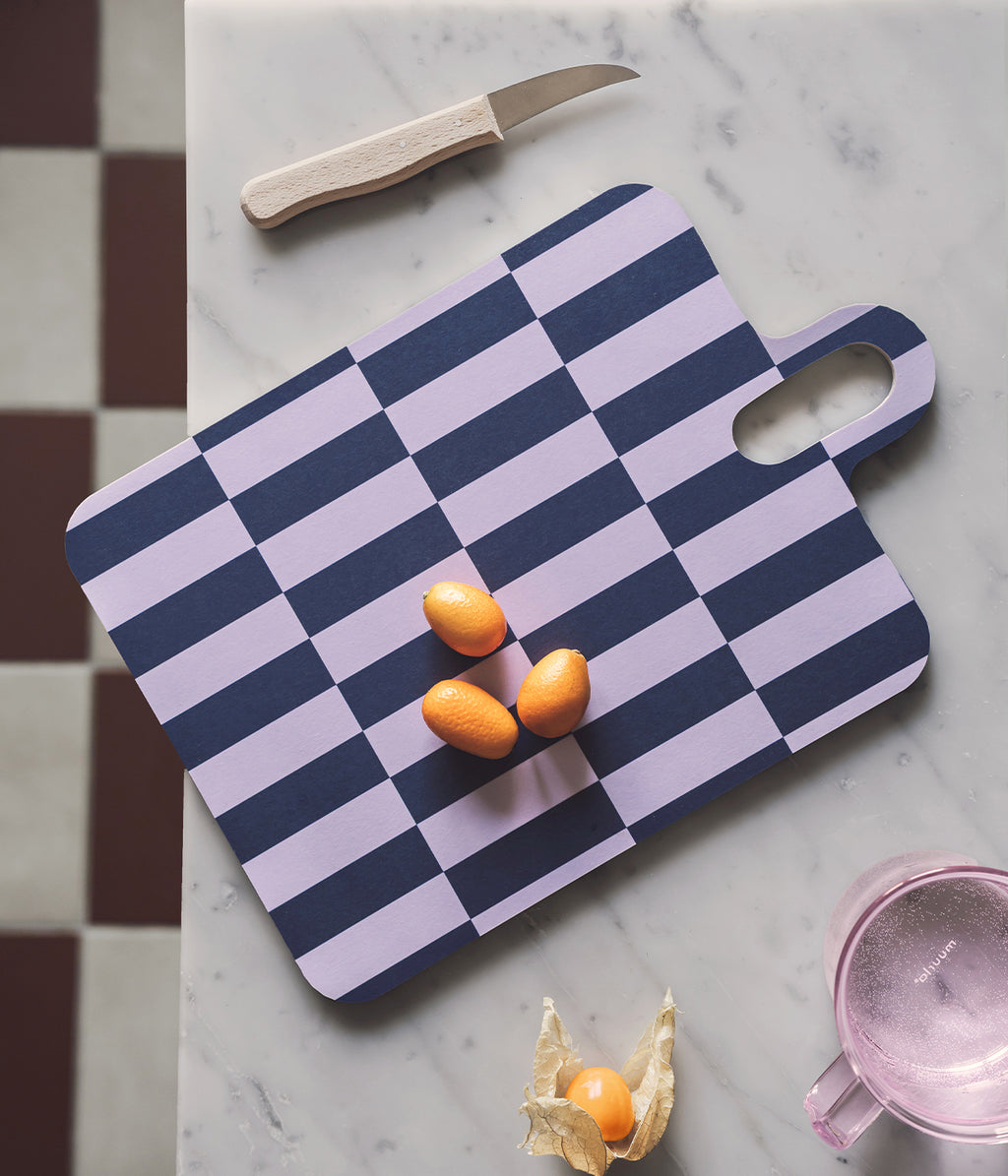 Checks & Stripes Chop & Serve board lilac/blue/green tiles 21 x 31 cm