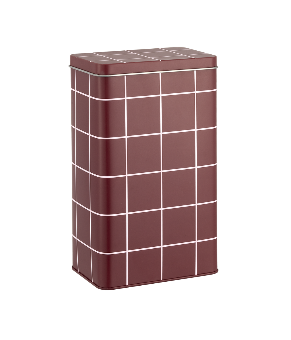 Checks & Stripes coffee tin jar brown with pink grid 20 cm
