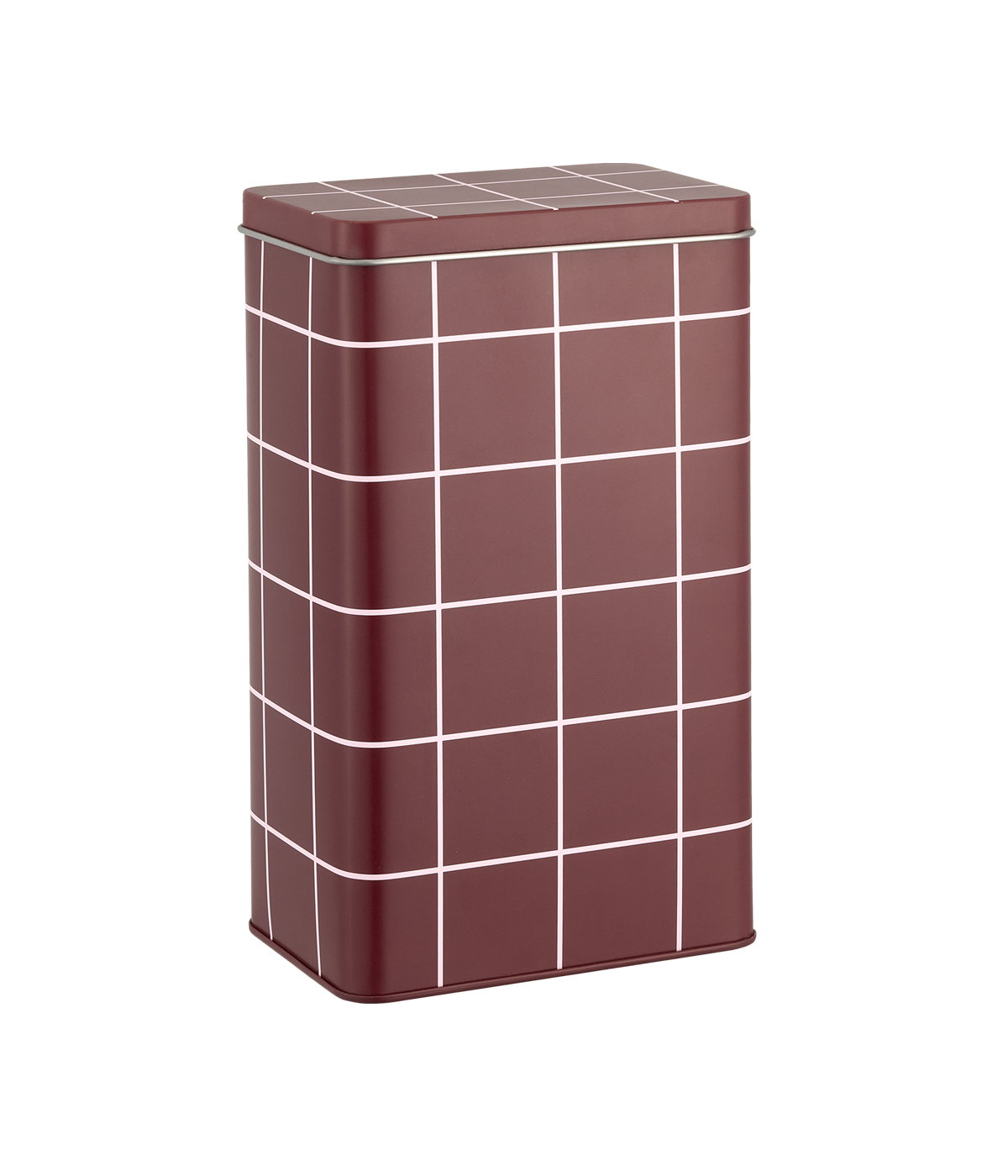 Checks & Stripes coffee tin jar brown with pink grid 20 cm