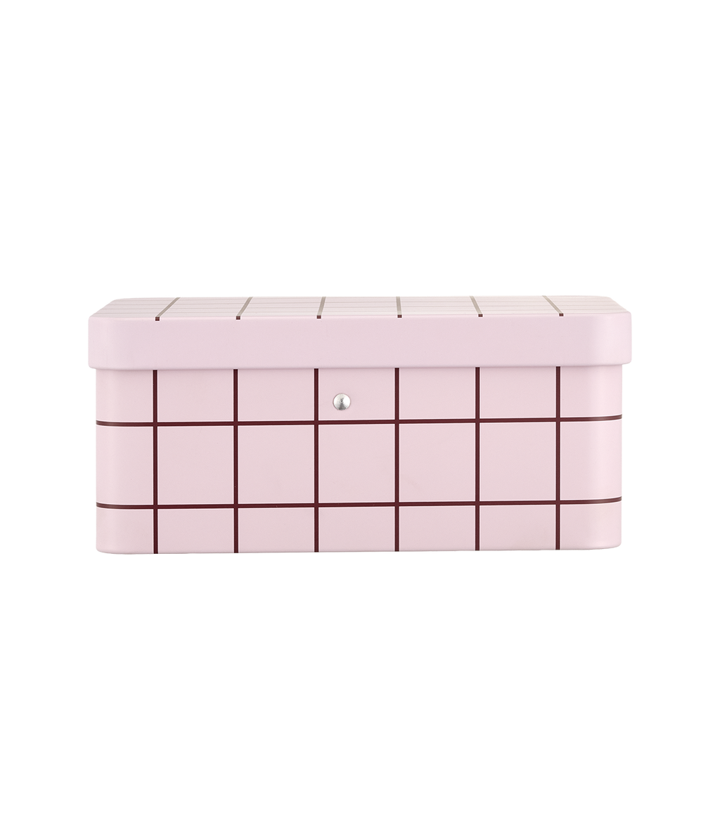 Checks & Stripes tea tin jar pink with brown grid 17,5 x 13 cm