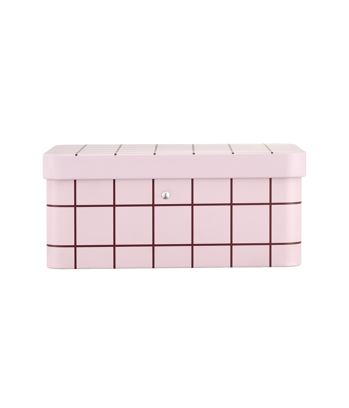 Checks & Stripes tea tin jar pink with brown grid 17,5 x 13 cm