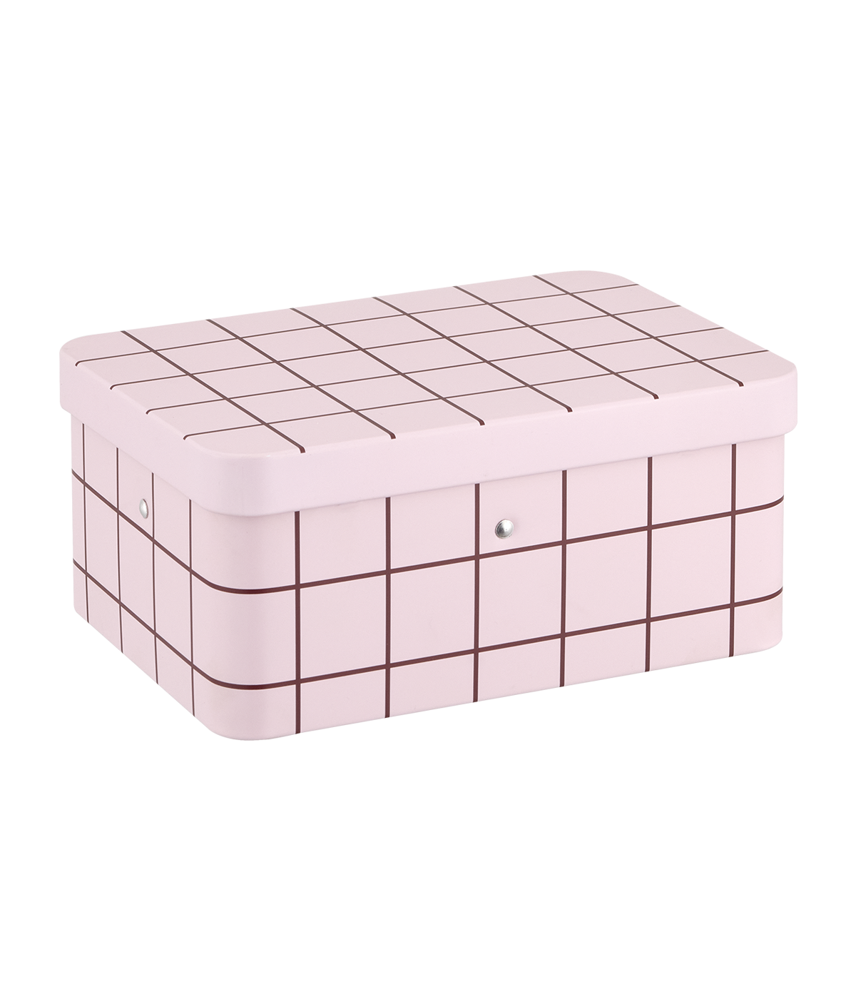 Checks & Stripes tea tin jar pink with brown grid 17,5 x 13 cm