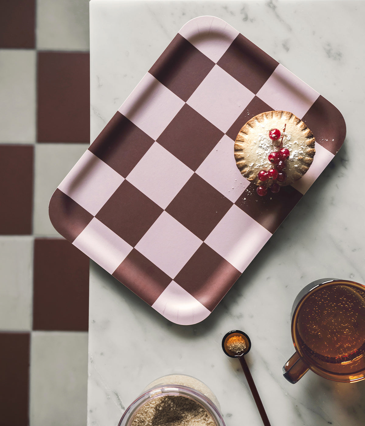 Checks & Stripes tray brown/pink checks 27 x 20 cm