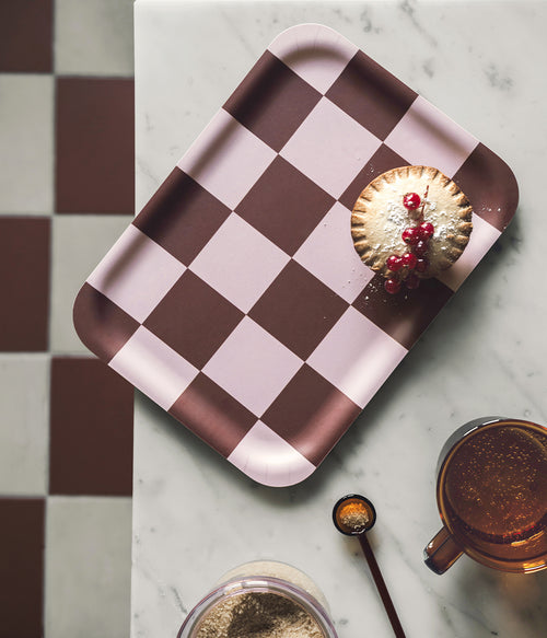 Checks & Stripes tray brown/pink checks 27 x 20 cm
