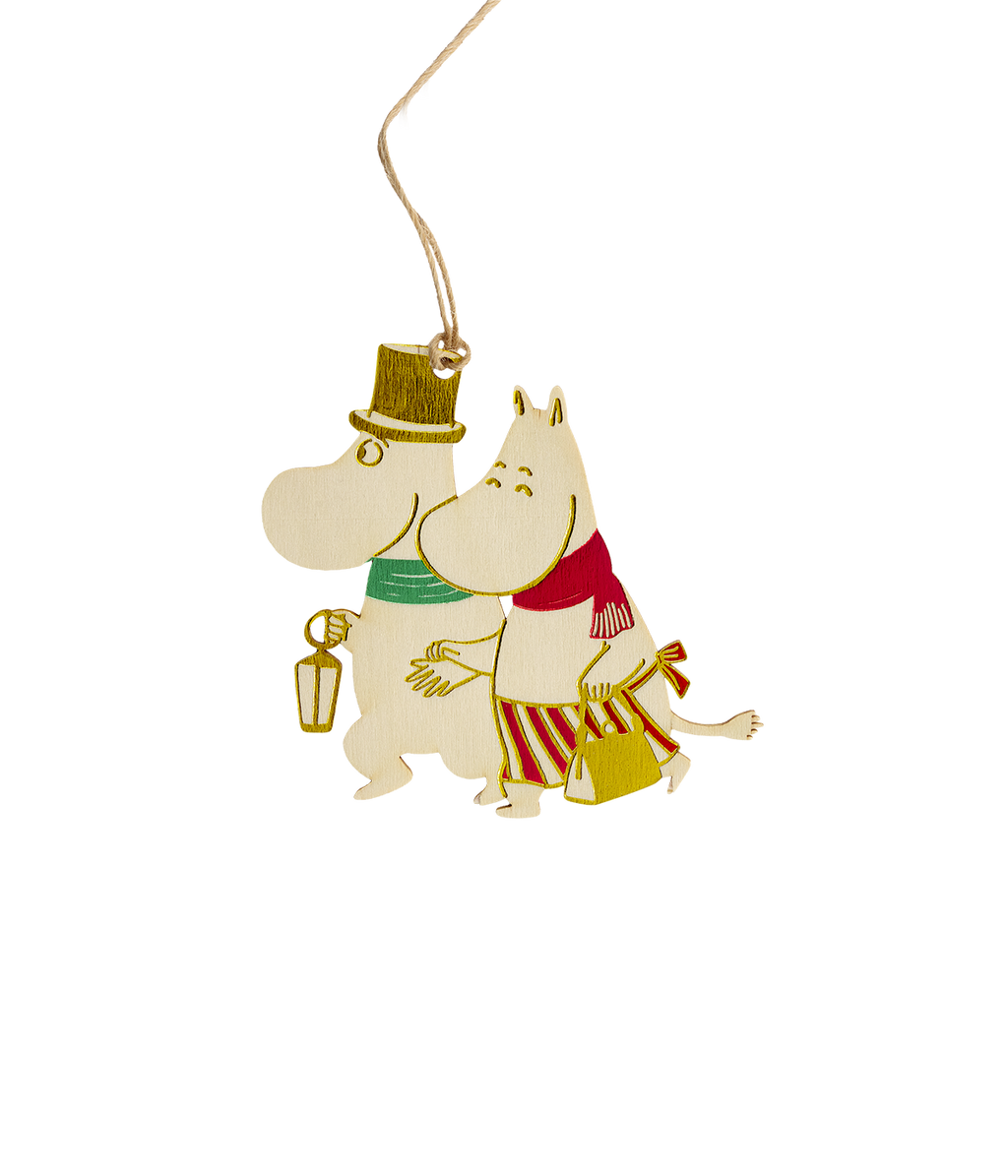 Moomin plywood Christmas decoration Moominmamma and Moominpappa 8,5 cm