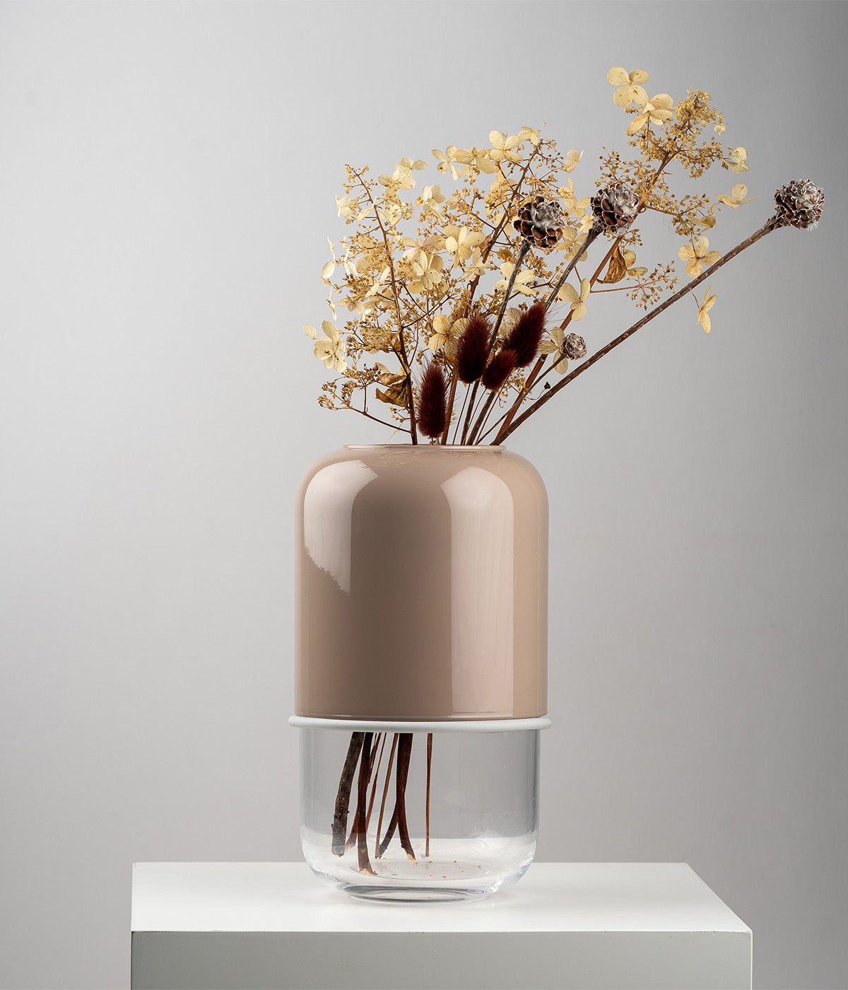 Kapseli maljakko beige/kirkas