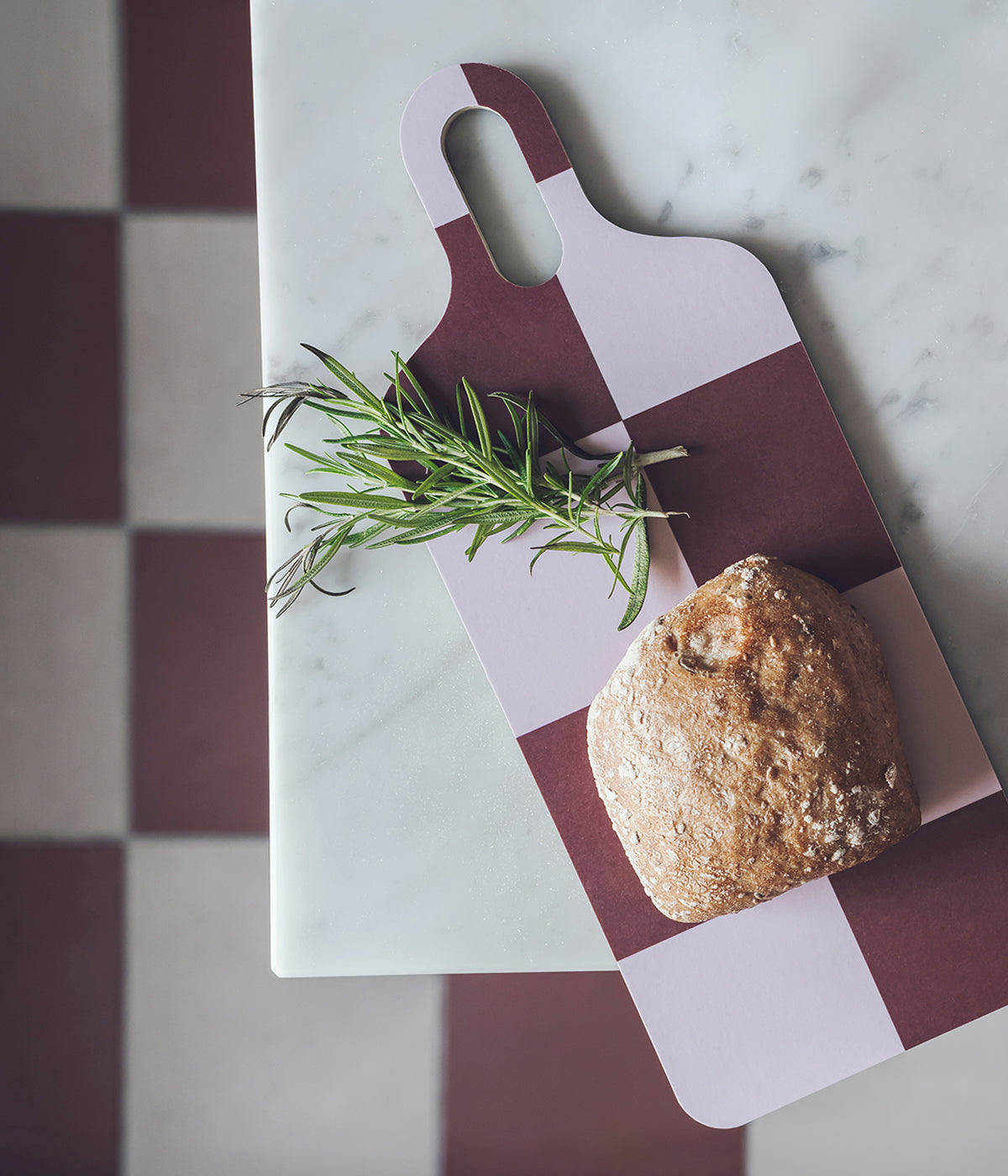 Checks & Stripes Chop & Serve board brown/pink/green checks 13 x 33 cm