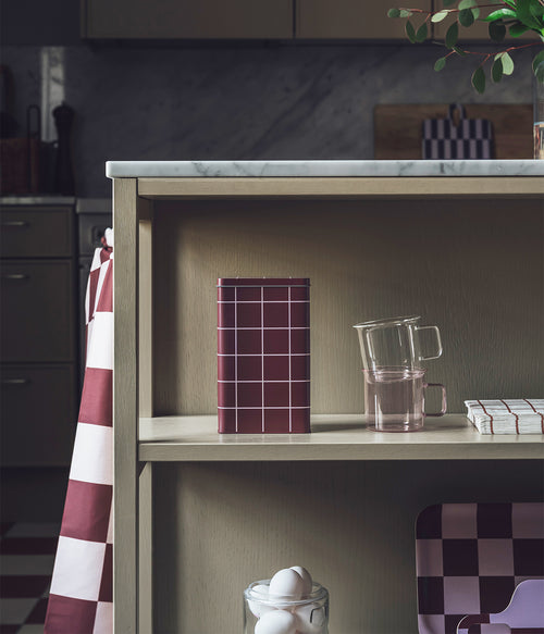Checks & Stripes coffee tin jar brown with pink grid 20 cm
