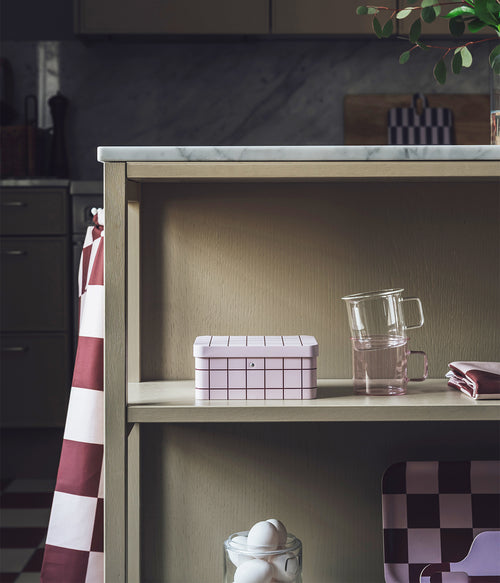 Checks & Stripes tea tin jar pink with brown grid 17,5 x 13 cm